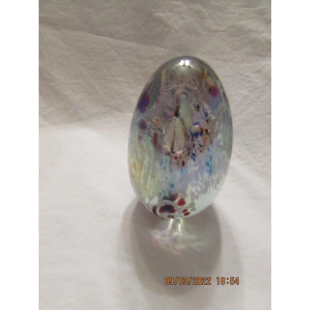 ART GLASS EGG PAPER WEIGHT MULTI COLORED STUDIO ART